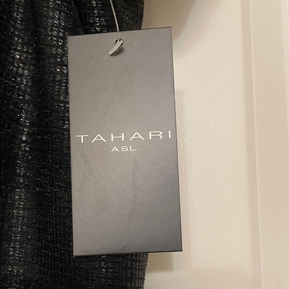 Tahari ASL Metallic Off the Shoulder Black Dress - Picture 3 of 6